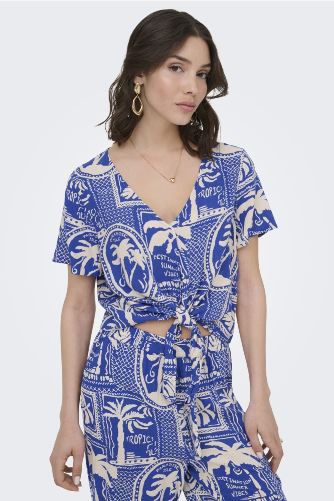 Jacqueline de Yong blauwe dames blouse | Model vooraanzicht
