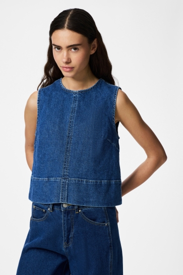 Pieces Top PCSILKE SL DENIM TOP NOOS BC 17162851 MEDIUM BLUE DENIM
