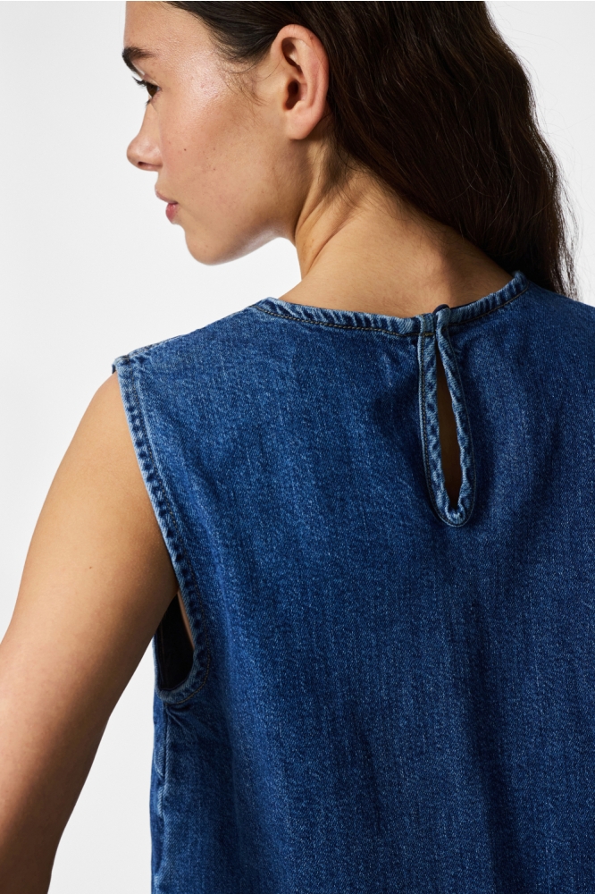 Pieces blauwe dames top | Close up