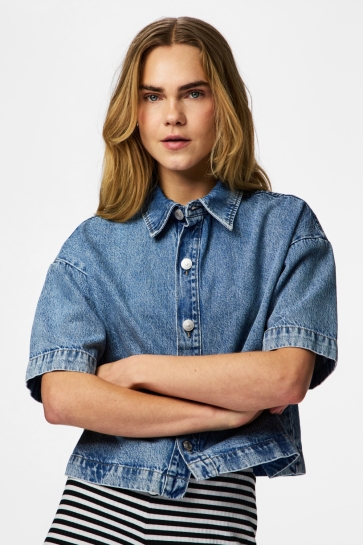 Pieces Blouse PCSKY SS A SHAPE DENIM TOP NOOS BC 17162373 MEDIUM BLUE DENIM