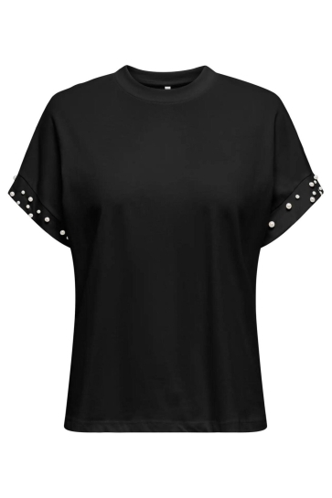 Only T-shirt ONLOLIVIA S/S LOOSE O-NECK TOP JRS 15346733 Black/White pearls