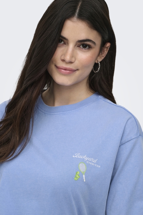 Only blauwe dames t-shirt | Close up