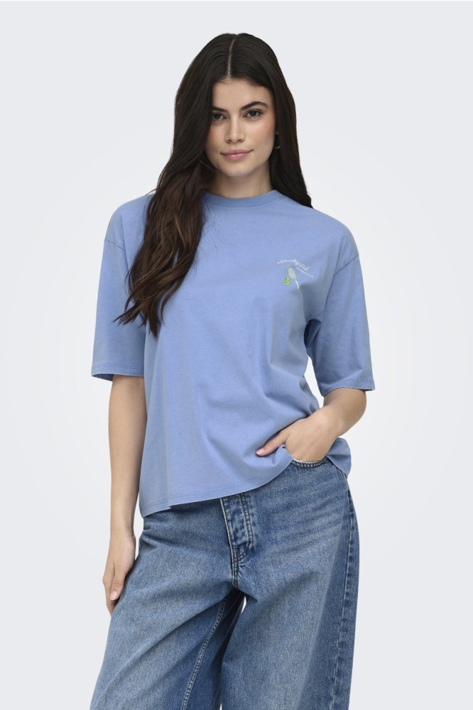 Only blauwe dames t-shirt | Model vooraanzicht