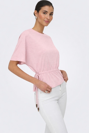 Only T-shirt ONLPEARL S/S ELASTIC WAIST TOP JRS 15372231 Pale Lilac/Wooden pea