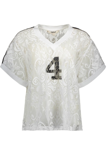 Only T-shirt ONLJULES S/S LACE TOP WVN 15371479 BRIGHT WHITE/ BLACK