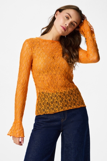 Pieces Top PCFLAISA LS O NECK LACE TOP JRS D2D 17166263 Russet Orange