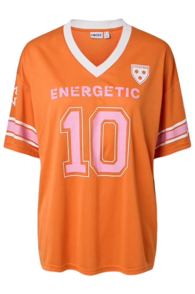 Pieces oranje dames t-shirt | Vooraanzicht