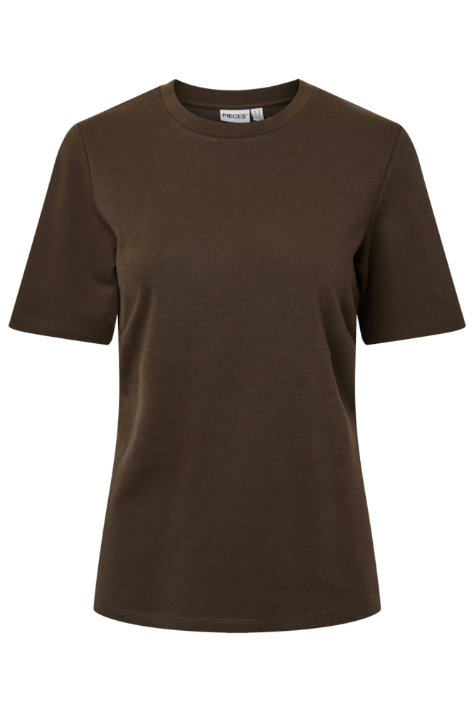 Pieces bruine dames t-shirt | Vooraanzicht