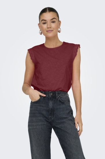 Jacqueline de Yong Top JDYSALVA LIFE S/L CROCHET TOP JRS N 15318217 OXBLOOD RED