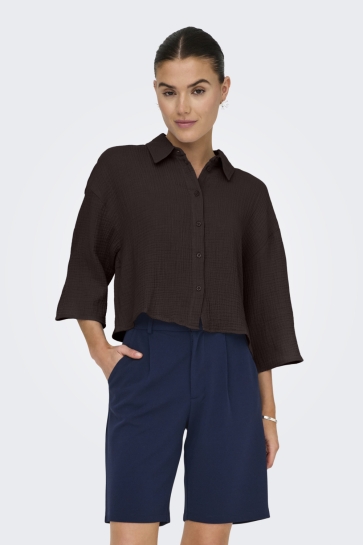 Jacqueline de Yong Blouse JDYTHEIS LIFE 3/4 CROP SHIRT WVN NO 15307159 CHOCOLATE TORTE