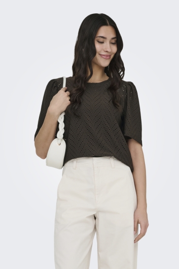 Jacqueline de Yong T-shirt JDYCARLA CATHINKA S/S TOP JRS NOOS 15351919 CHOCOLATE BROWN