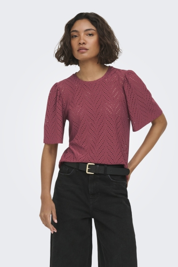 Jacqueline de Yong T-shirt JDYCARLA CATHINKA S/S TOP JRS NOOS 15351919 OXBLOOD RED