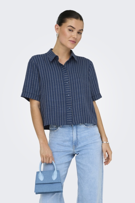Jacqueline de Yong blauwe dames blouse | Model vooraanzicht