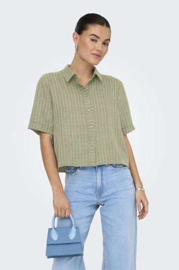 Jacqueline de Yong Blouse JDYPOWER S/S SHORT SHIRT WVN NOOS 15347235 DEEP LICHEN GREEN/CLOUD DANCER