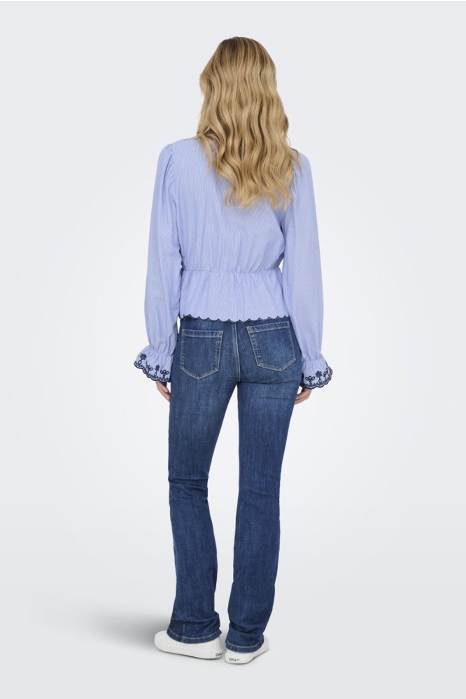 Jacqueline de Yong blauwe dames blouse | Model achteraanzicht