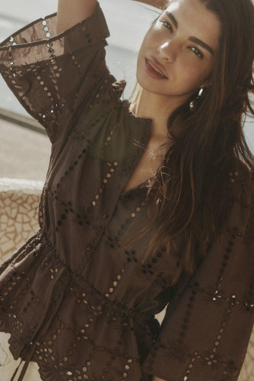 Jacqueline de Yong Blouse JDYJOJO 3/4 ANGLAISE SHIRT WVN 15377530 Chocolate Brown