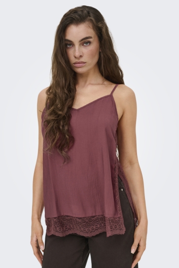 Jacqueline de Yong Top JDYSOUL S/L LACE SINGLET WVN 15375817 Oxblood Red