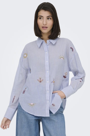 Jacqueline de Yong Blouse JDYPAIGE L/S LOOSE EMB. SHIRT WVN 15374039 CLOUD DANCER/BLUE STRIP