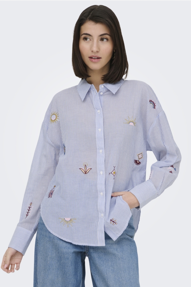 Jacqueline de Yong blauwe dames blouse | Model vooraanzicht