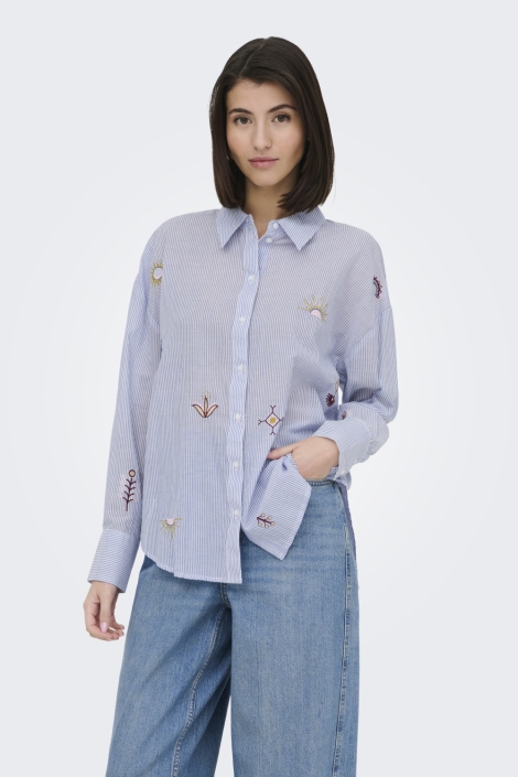 Jacqueline de Yong blauwe dames blouse | Model zijaanzicht