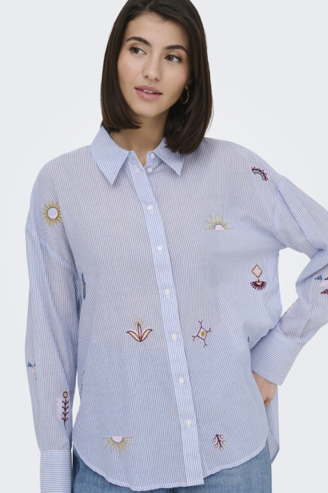 Jacqueline de Yong blauwe dames blouse | Model vooraanzicht