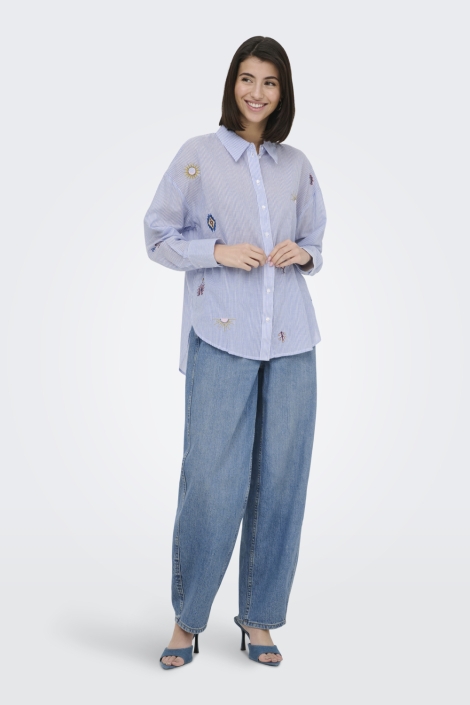 Jacqueline de Yong blauwe dames blouse | Model