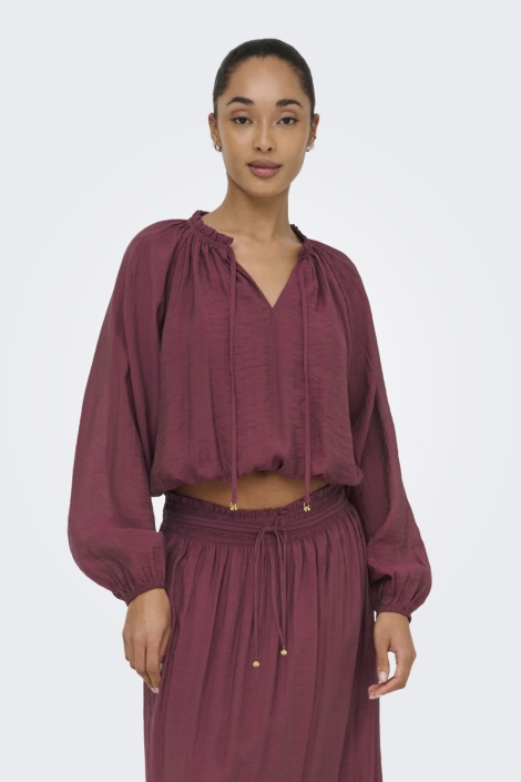 Jacqueline de Yong bordeaux dames blouse | Model vooraanzicht