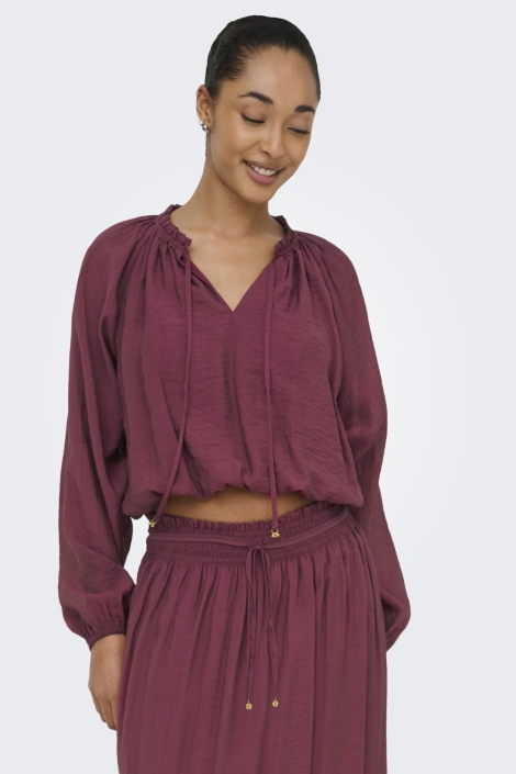 Jacqueline de Yong bordeaux dames blouse | Model vooraanzicht