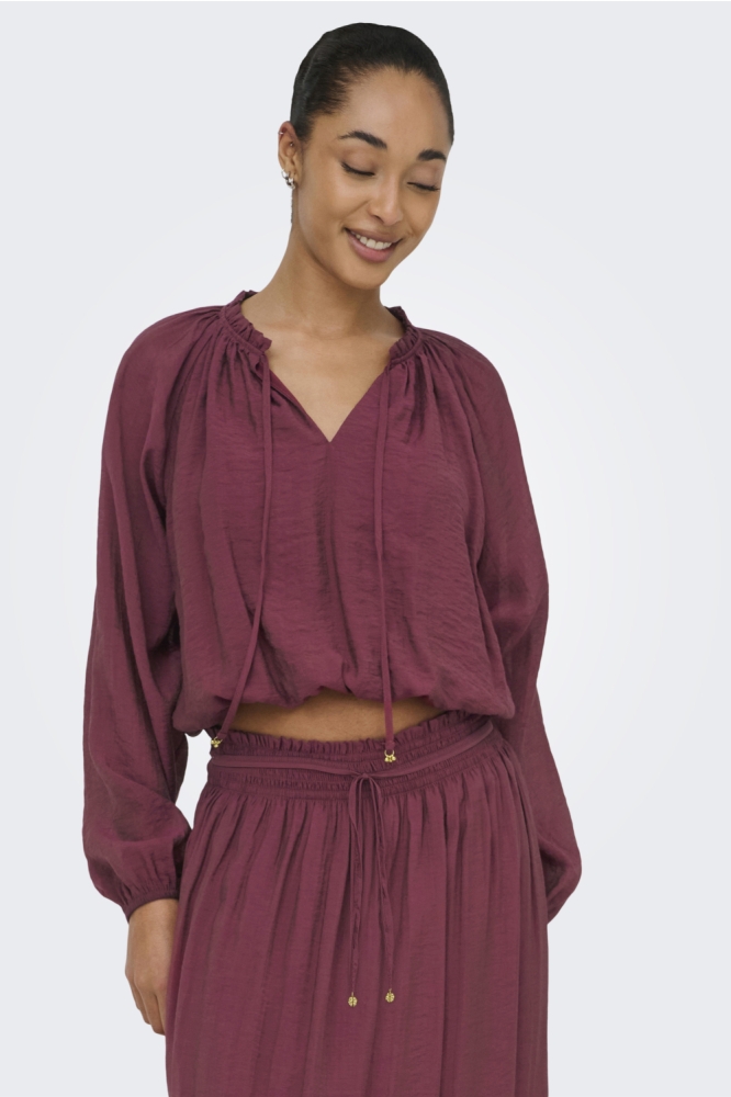 Jacqueline de Yong bordeaux dames blouse | Model vooraanzicht