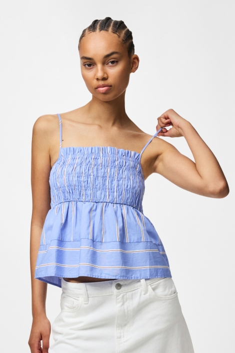 Pieces blauwe dames top | Model vooraanzicht