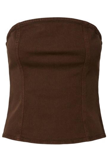 Pieces Top PCSALUME DENIM CORSET TOP 17165319 CHICORY COFFEE