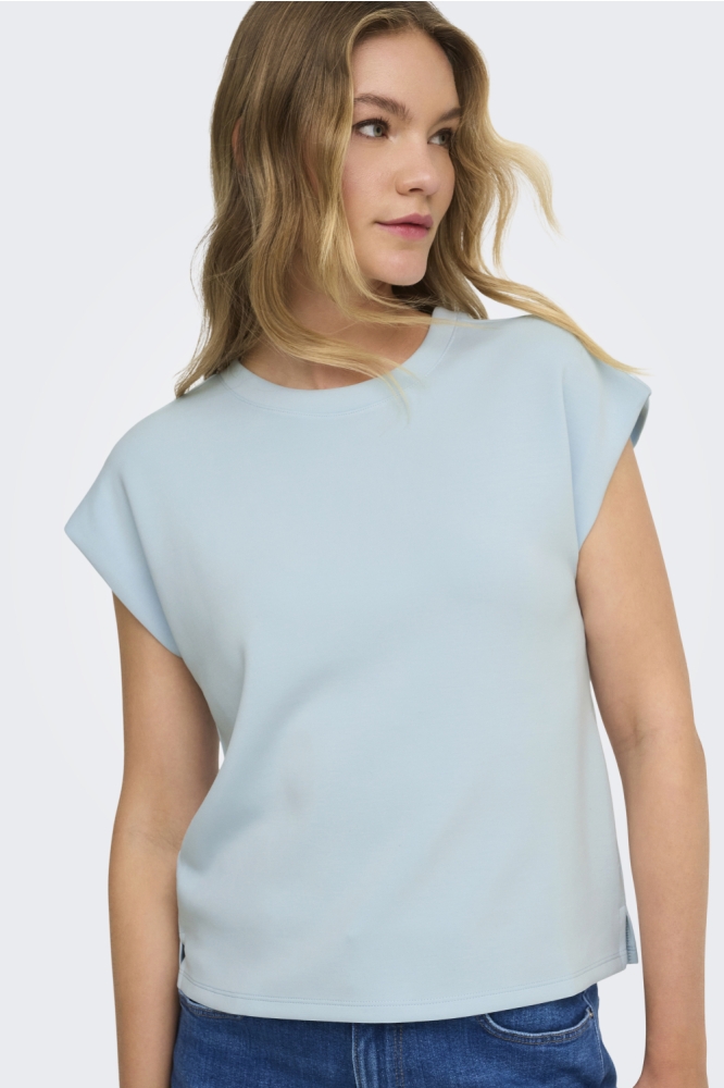 Only blauwe dames t-shirt | Model vooraanzicht