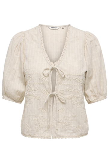 Only Blouse ONLNURA SS TIE TOP WVN 15375229 PUMICE STONE