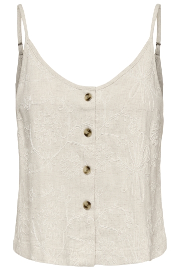 Only Top ONLSIESTA LINEN BL EMB SINGLET PNT 15374121 Moonbeam/w. tonal embroidery