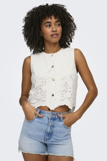 Only Top ONLREYA S/L BRO ANGLAISE WAISTCOAT 15374075 CLOUD DANCER
