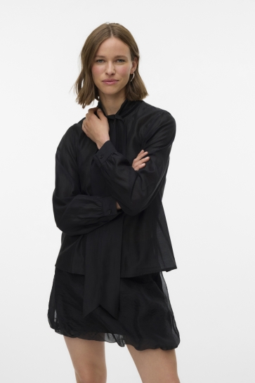 Vero Moda VMHALSTON L/S BOW TOP WVN BTQ 10337537 BLACK