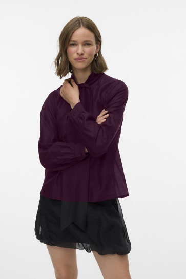 Vero Moda Blouse VMHALSTON L/S BOW TOP WVN BTQ 10337537 WINETASTING