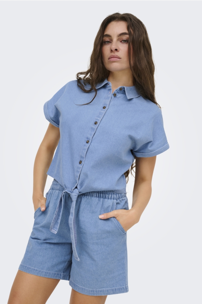 Jacqueline de Yong blauwe dames blouse | Model vooraanzicht