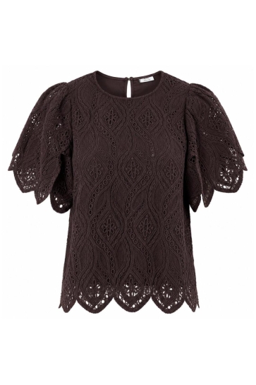 Jacqueline de Yong T-shirt JDYGILDA S/S LACE TOP JRS 15376566 COFFEE BEAN