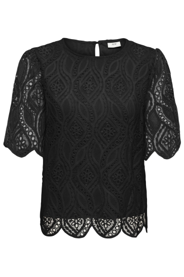Jacqueline de Yong T-shirt JDYGILDA S/S LACE TOP JRS 15376566 BLACK