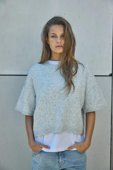 Noisy may Trui NMSMILLA S/S CABLE KNIT TOP NOOS 27036680 Light Grey Melange