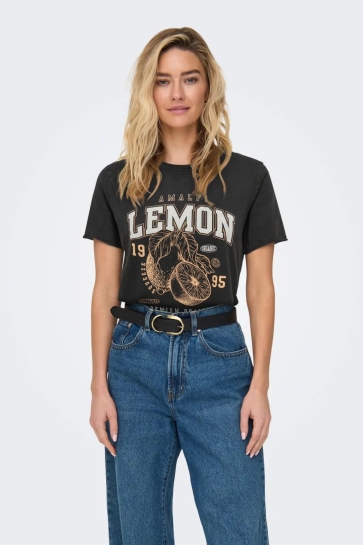 Only T-shirt ONLLUCY REG S/S TOP JRS NOOS 15215721 Black/fruity lem