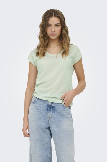 Only T-shirt ONLSILVERY S/S V NECK LUREX TOP JRS 15136069 Green Lily/TONE IN TO