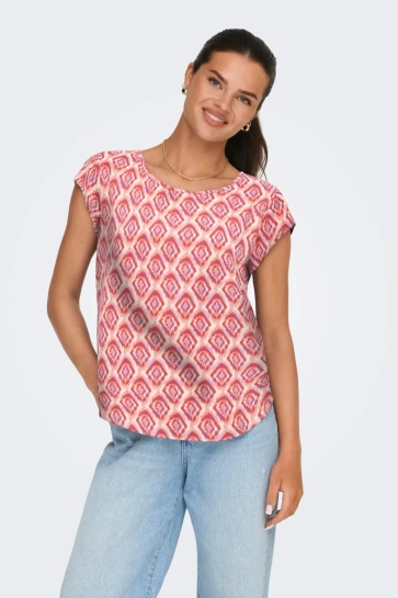 Only T-shirt ONLVIC S/S AOP TOP NOOS WVN 15161116 Equestrian Red/WARM TILES