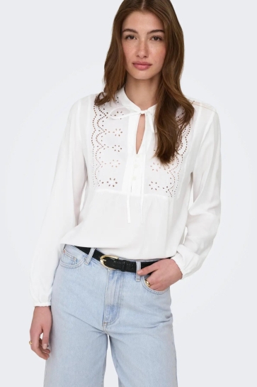 Only Blouse ONLLENNYO LS EMBROID V-NECK TOP NOO 15366732 BRIGHT WHITE