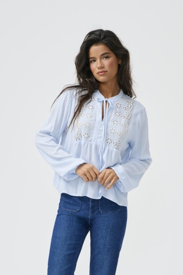 Only onllennyo ls embroid v-neck top noo Blauw