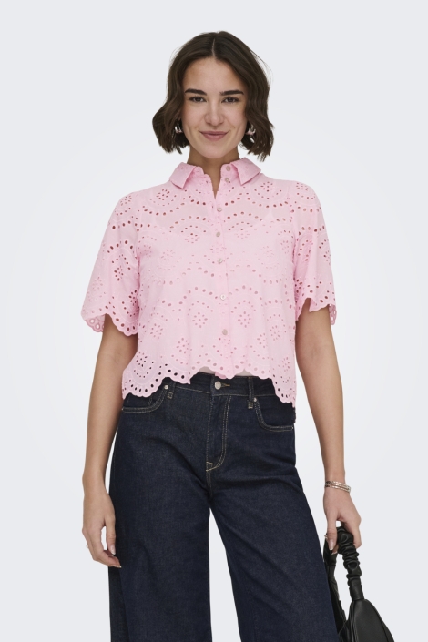 Only roze dames blouse | Model vooraanzicht