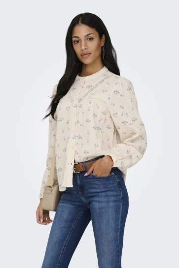 Only Blouse ONLLARI L/S FLOWER SHIRT NOOS WVN 15369286 CLOUD DANCER/ EMB