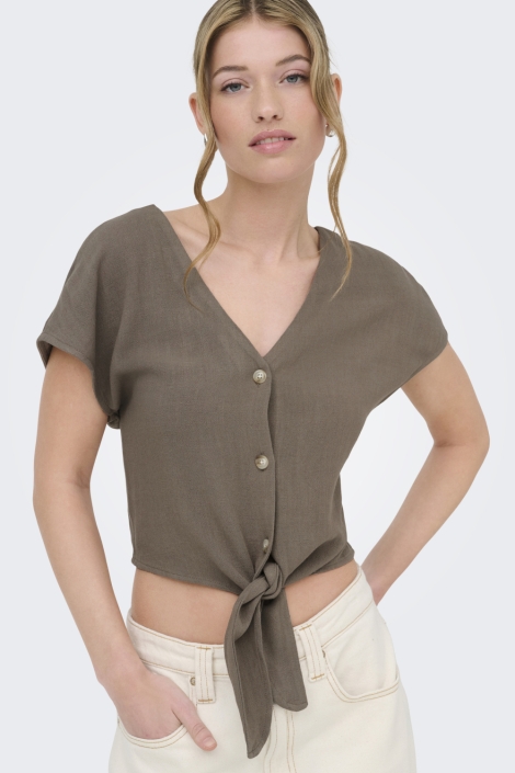 Only bruine dames blouse | Model vooraanzicht