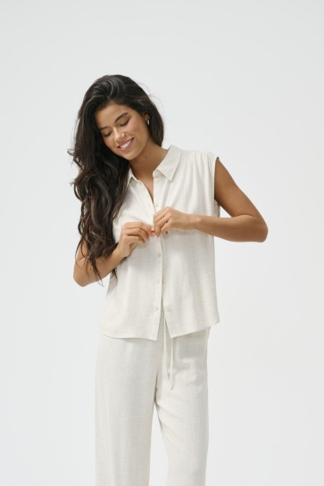 Only Blouse ONLSIESTA S/L LINEN BL SHIRT PNT NO 15367416 BRIGHT WHITE